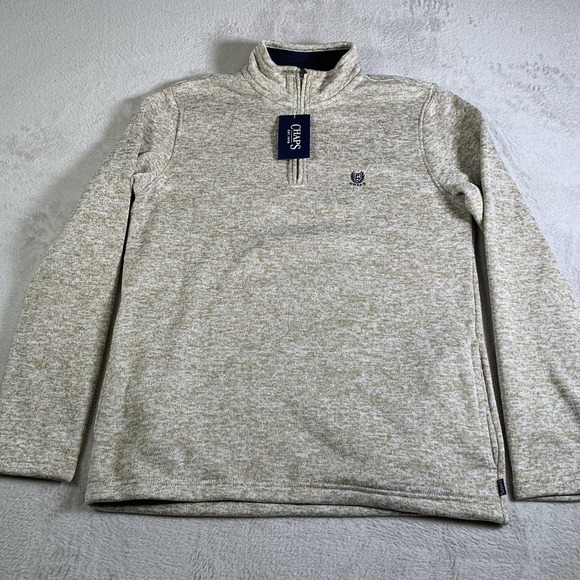 Chaps Other - Chaps Sweater Mens Medium Beige Heather Quarter Zip Fleece Pullover Top Knit NEW